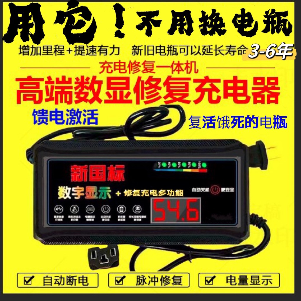 超威天能电池通用【自动断电】电动车电瓶车充电器48V60v72伏快冲