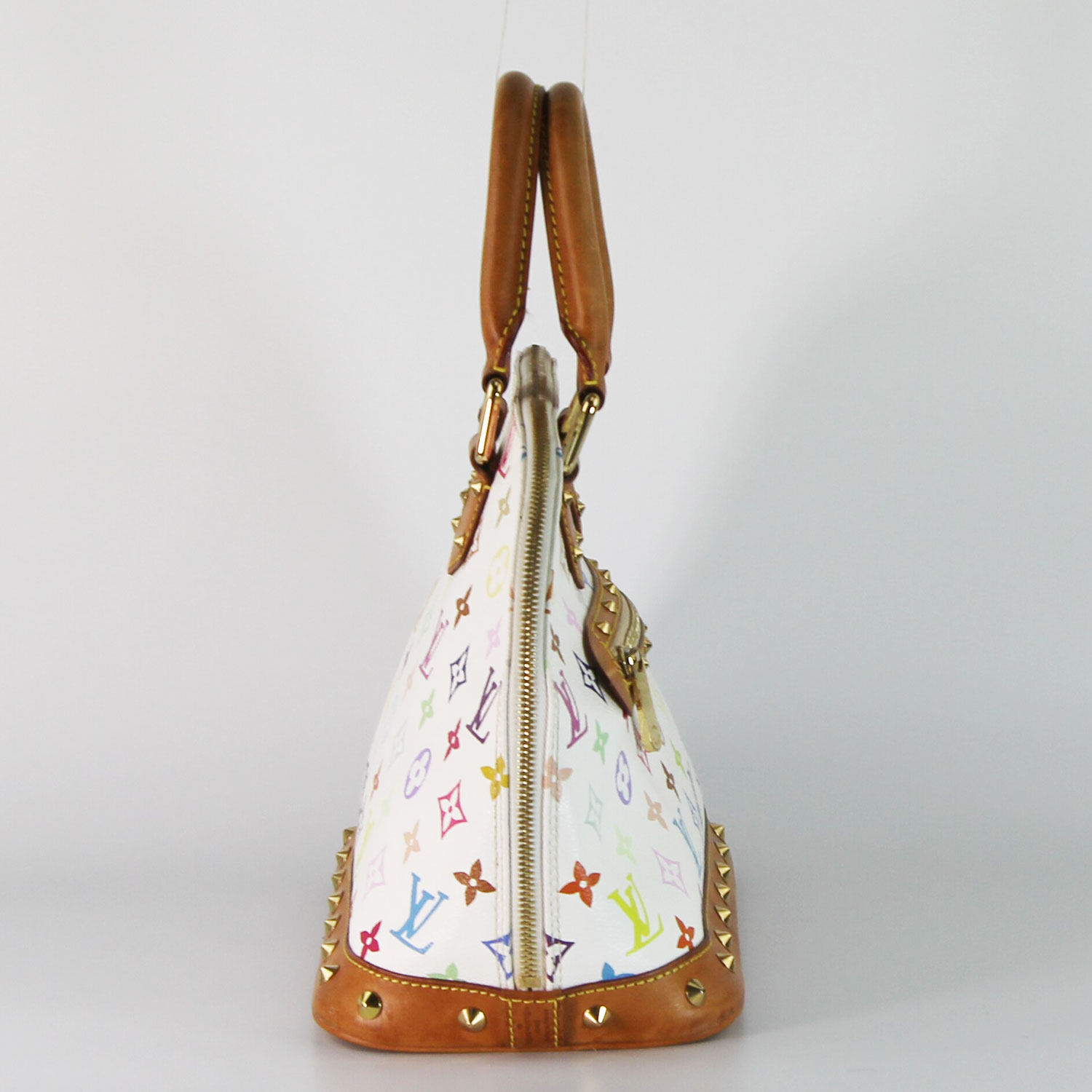 [9成新]路易威登lv白三彩铆钉女士手提包