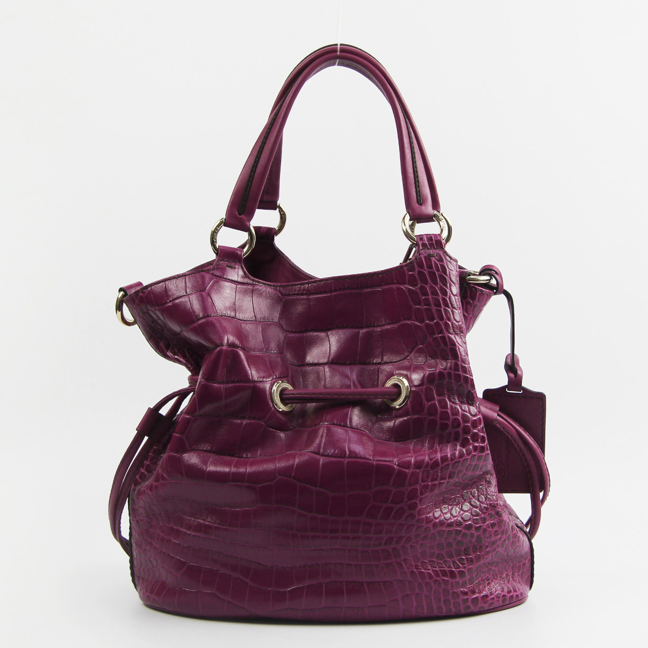 [9.8成新]lancel兰姿玫红色鳄鱼皮纹路经典款女士水桶包