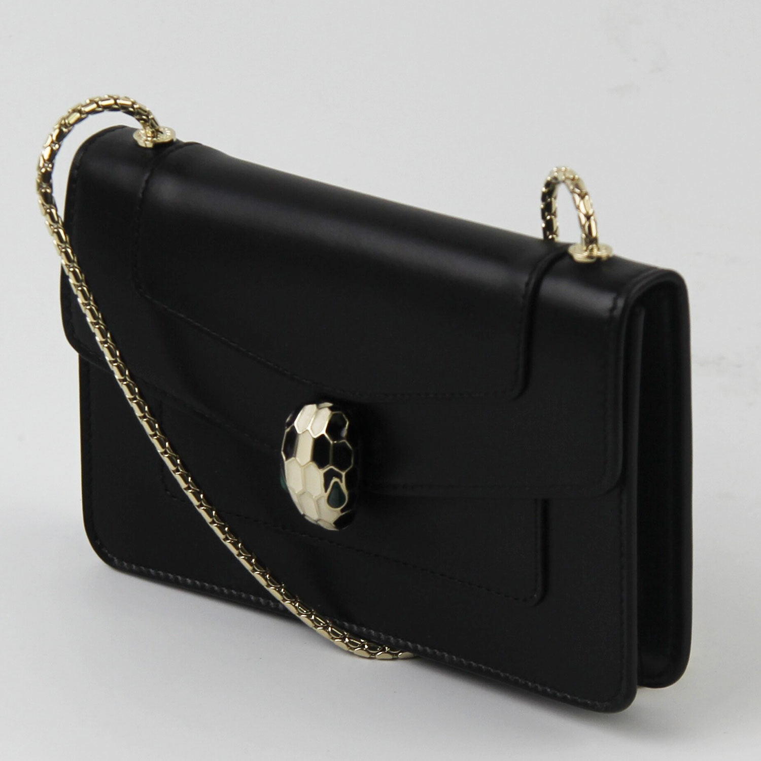 [9.5新]宝格丽bvlgari黑色牛皮蛇头超迷你女士挎包