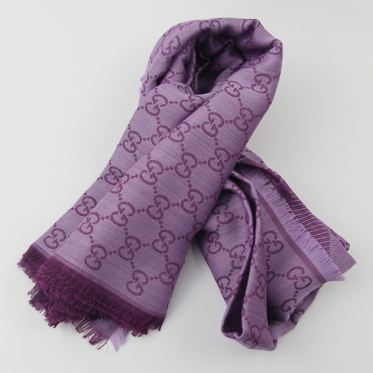 [9.9新]古驰gucci紫色羊毛桑蚕丝混纺女士围巾 披肩140*140cm