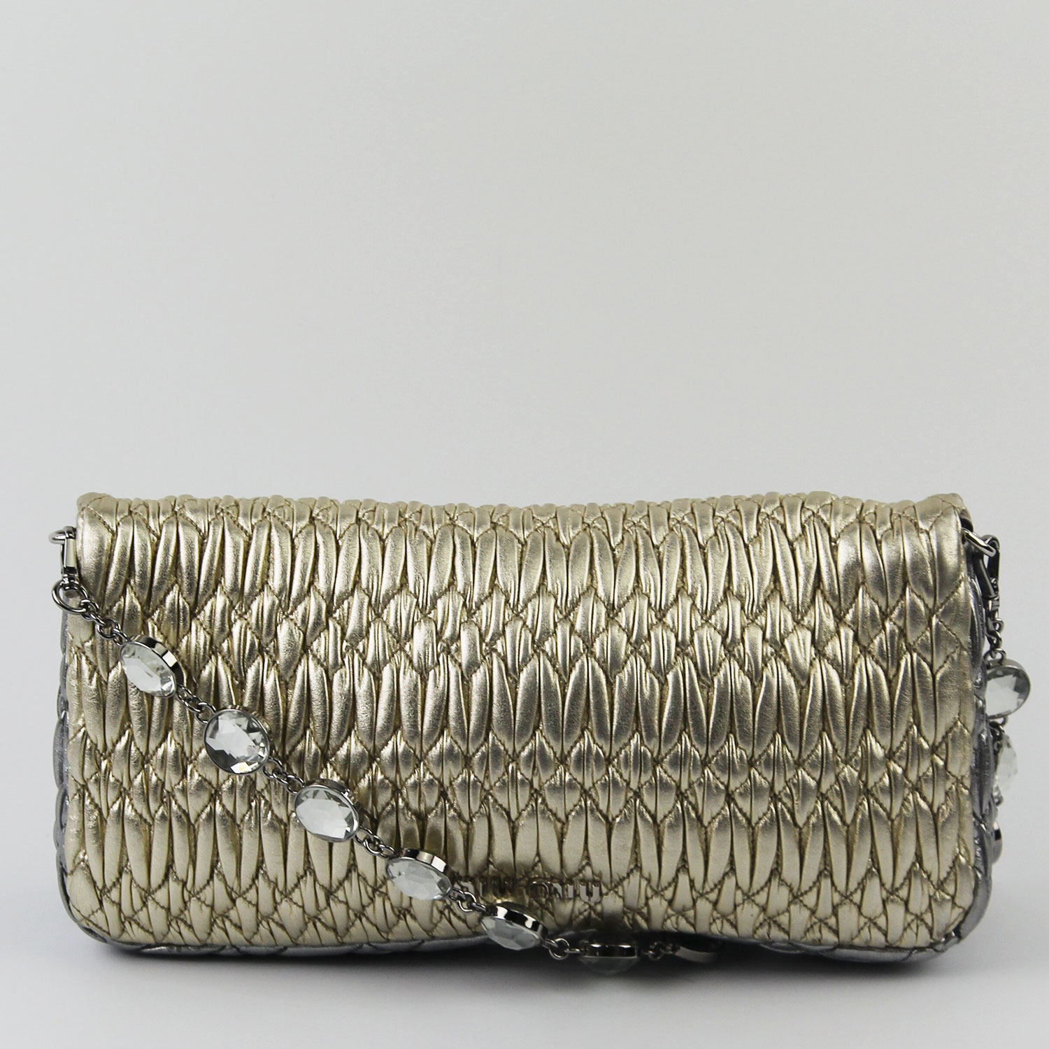 [9.5成新]缪缪miumiu拼色羊皮褶皱水钻女士单肩包 手包