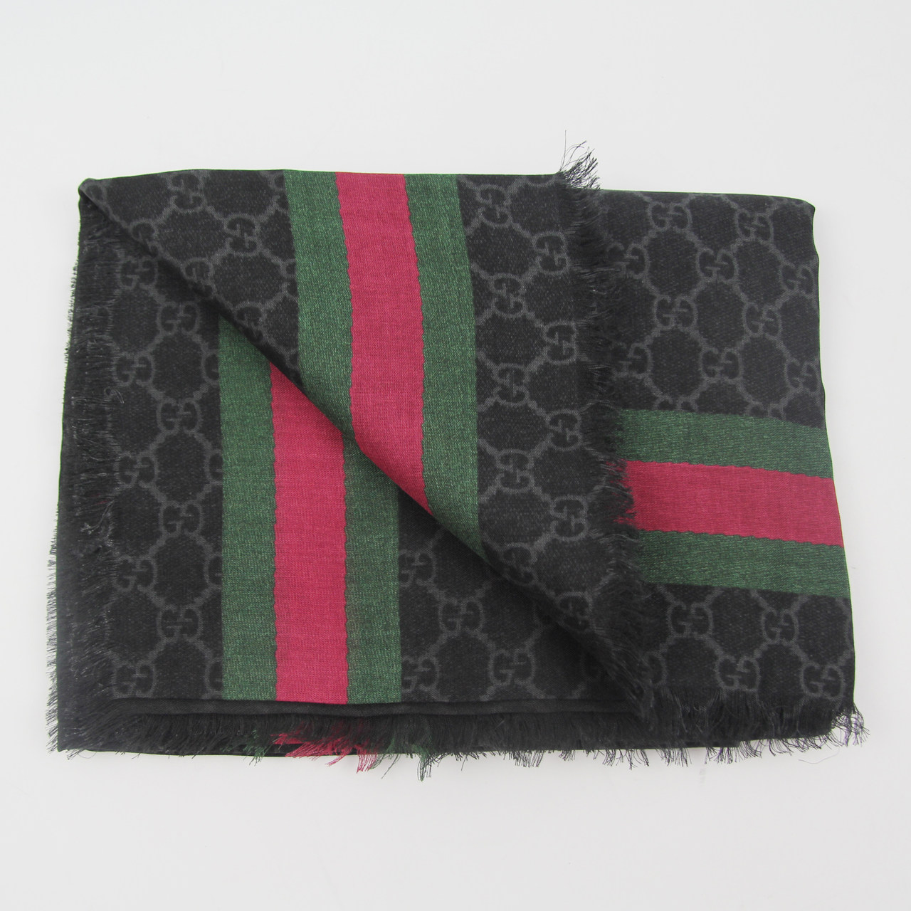 [9.9新]gucci古驰红绿条纹桑蚕丝中性围巾 140*140cm