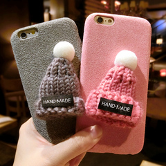 韩国毛线创意帽子iPhone6手机壳苹果6s硅胶7plus软套毛绒潮流女款
