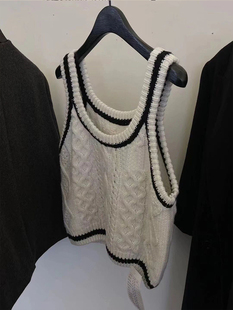 韩国羊驼毛绞花针织紧身胸衣背心女设计感小众减龄撞色吊带马甲秋