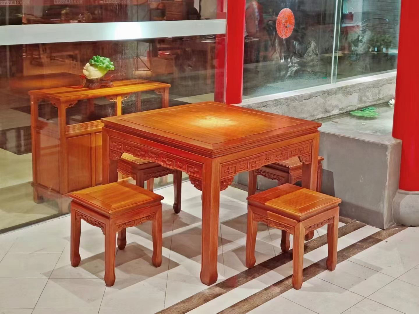 红木家具金花梨木吃饭大方桌菠萝格木麻将桌椅中式实木八仙桌长凳