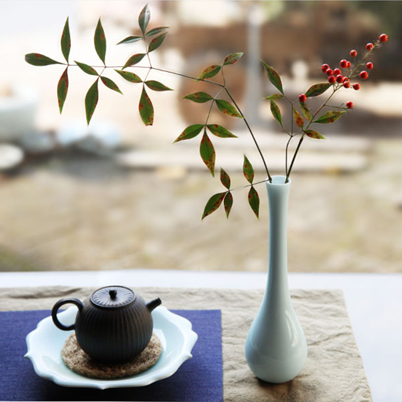 中式禅意小花器小花瓶茶艺古风茶室复古玄关桌面摆件陶瓷插花影青