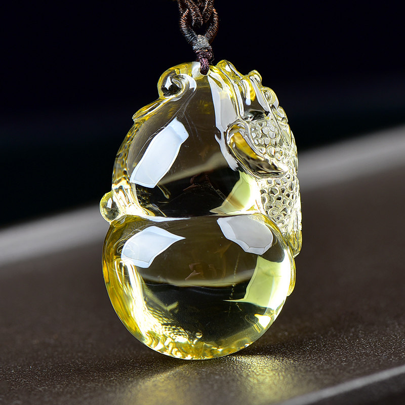 伊兰纯孤品保真精工天然黄水晶吊坠男士款葫芦挂件三脚金蟾蜍项链