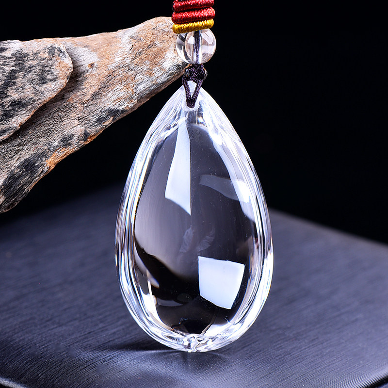 伊兰纯保真天然白水晶吊坠男女士款水滴挂件项链饰品礼物定制刻字