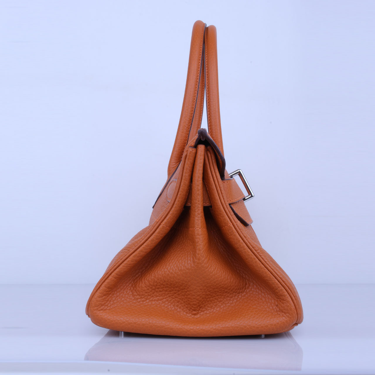 [9.5新]hermes/爱马仕 橘色皮质银扣shoulder birkin手袋