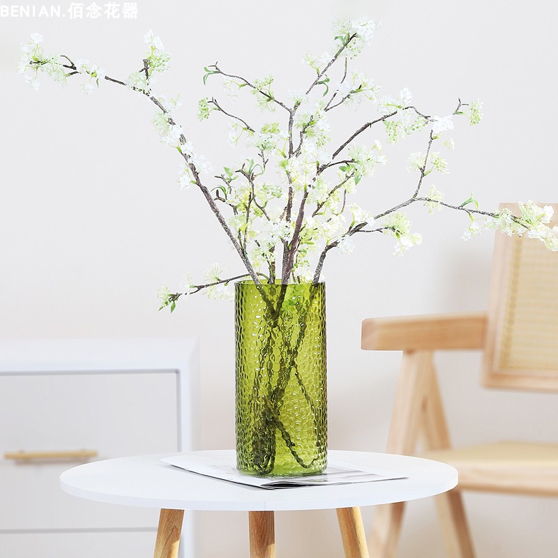 北欧简约玻璃花瓶锤纹透明插花水培鲜花花器客厅茶几玄关桌面摆件