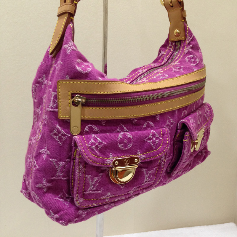 【中古】lv路易威登 限量款 粉色牛仔布单肩包