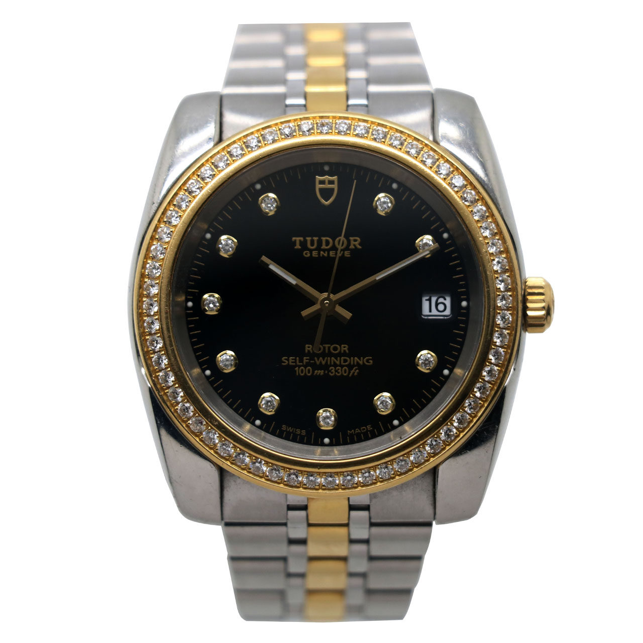 [9.5新]帝舵 男士经典21023-62583黑盘镶钻自动机械 18k间金