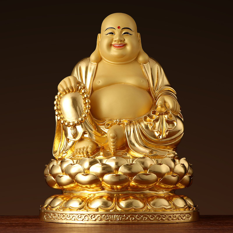 纯铜手工贴金弥勒佛像供奉大肚弥勒佛佛像笑佛菩萨家用客厅摆件