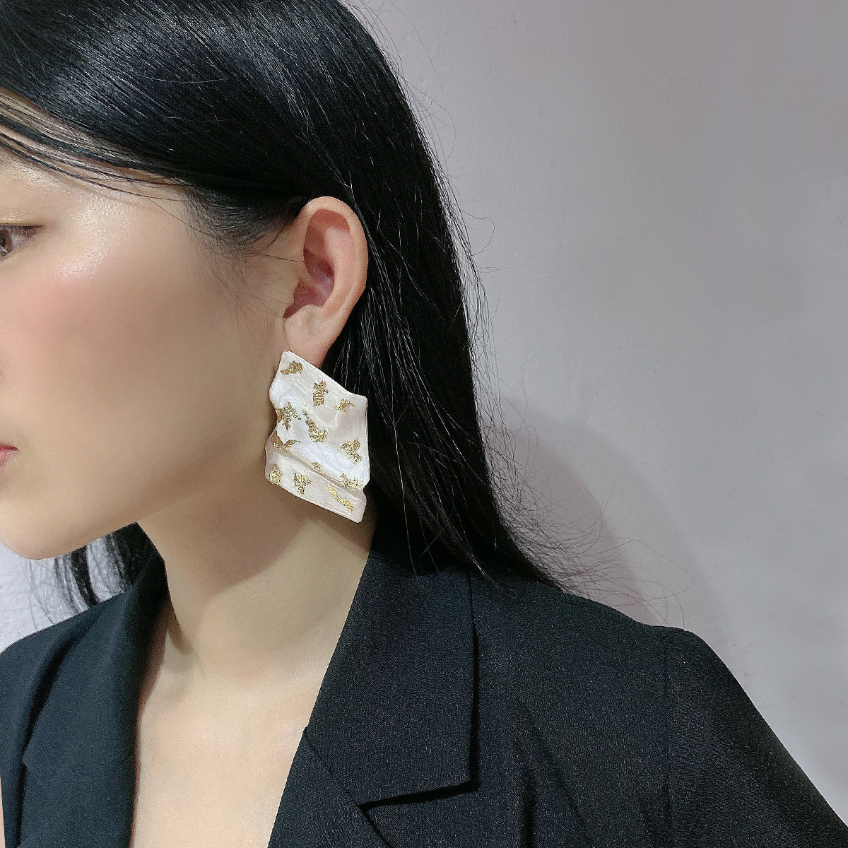 欧美夸张气质金箔不规则耳环女个性高级金属复古大气几何大耳钉潮