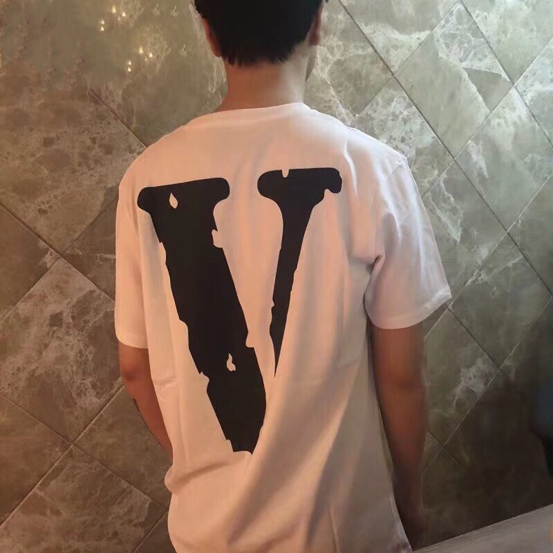 彼岸潮社 vlone藏青底白底friends短袖t恤男女宽松潮流背后大vtee