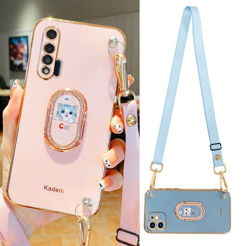 适用华为nova6手机壳带支架nova6se挂绳可背斜挎背包式nova5女款可爱