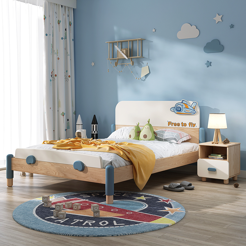 七叶木实木儿童床男孩单人床男生白蜡木床儿童房男童飞机储物床