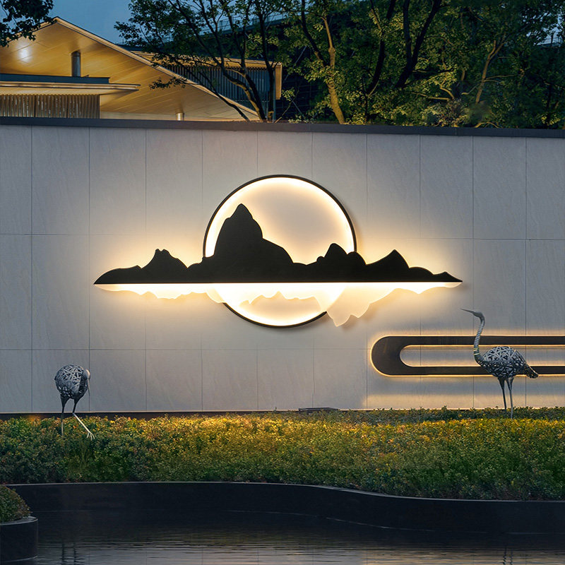 户外防水壁灯新中式室外别墅花园围墙庭院灯背景墙景观山水装饰灯