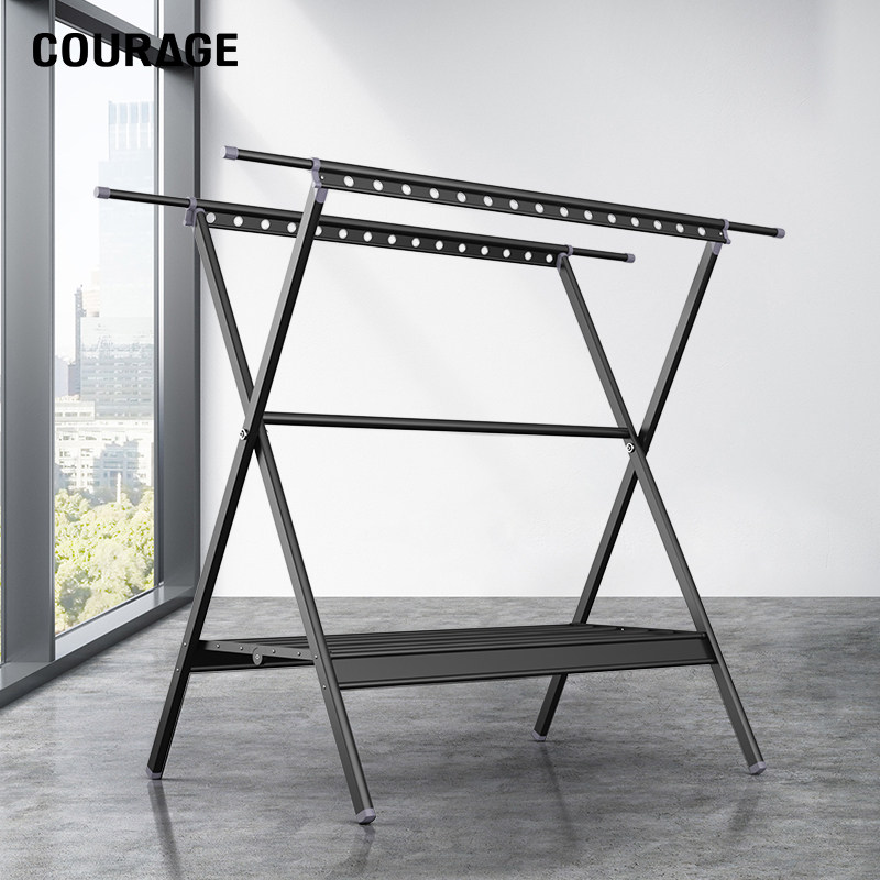 courage落地晾衣架折叠室内家用阳台伸缩晒被子凉衣架黑色晒衣架