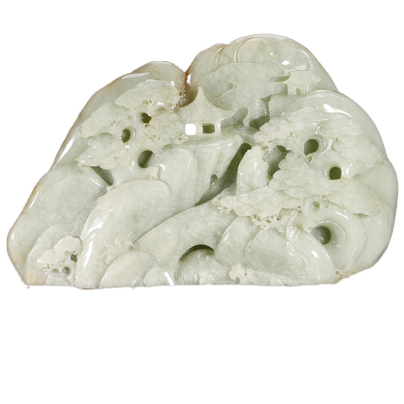 【青海料翠青】和田玉 大好河山 摆件