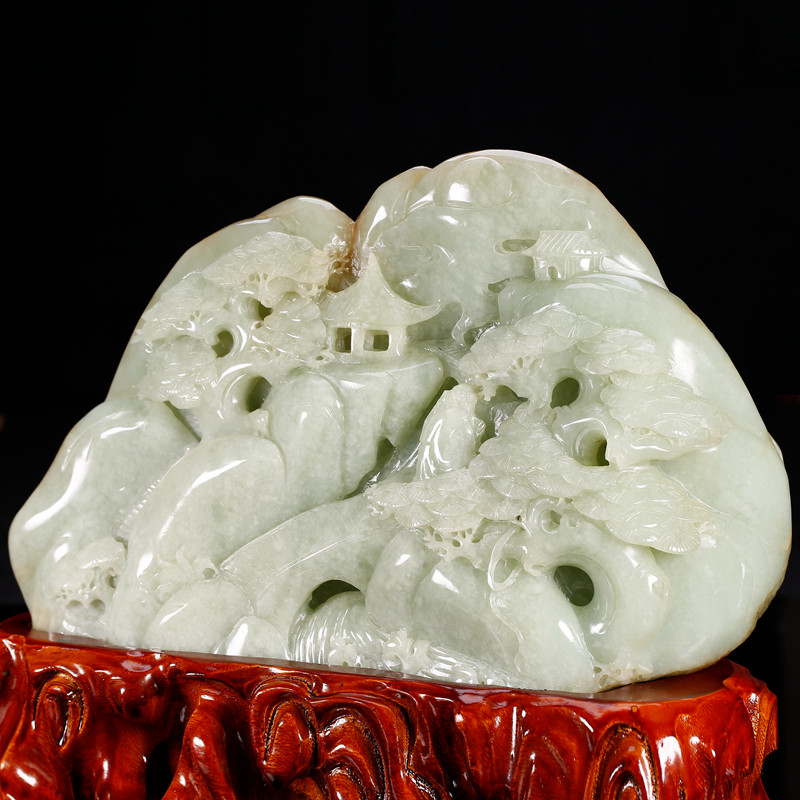 【青海料翠青】和田玉 大好河山 摆件