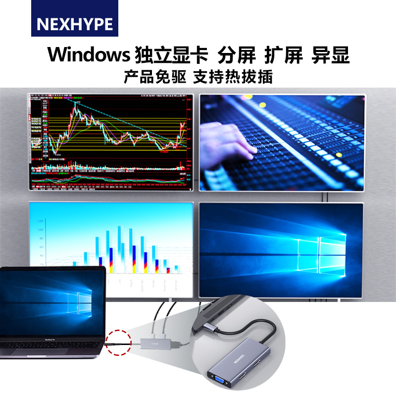 Nexhype笔记本外接显卡扩展坞外置多屏异显typec扩展器显示器4雷