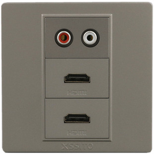 86型双hdmi加红白音频面板深灰色2个高清2.0带线双莲花免焊插座盒