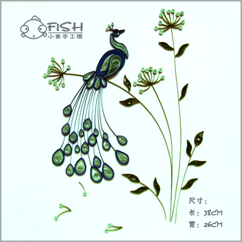孔雀手工衍纸装饰画yzh007衍纸材料包小鱼手工馆品牌
