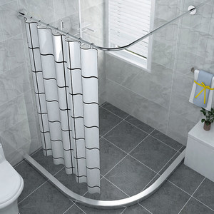 贤l型浴帘杆弧形卫生间杆浴间l形淋浴杆浴室打孔轨道转角浴杆架直角l