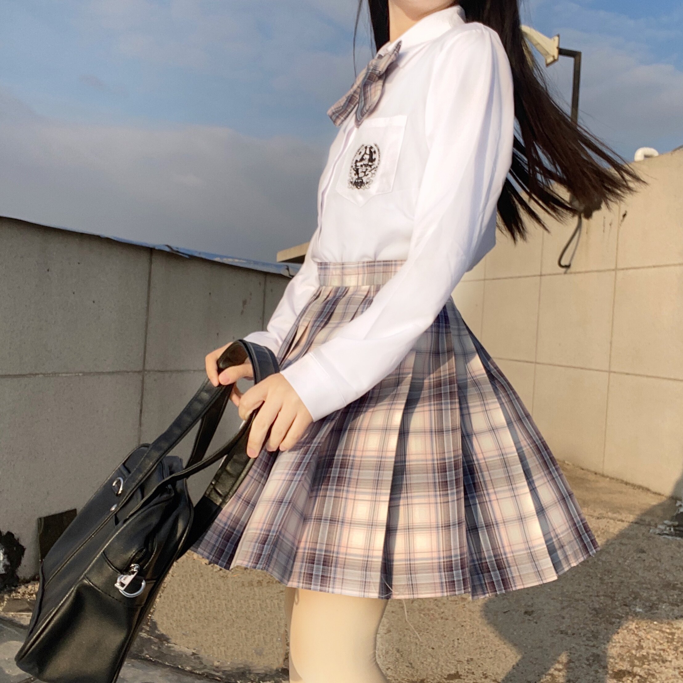 白夜霓虹jk制服套装正版格裙小个子甜美学院浩海刺绣长袖衬衫全套