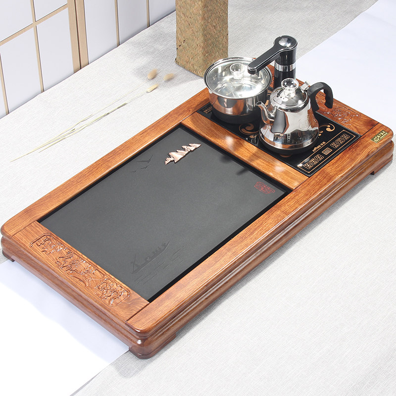 湛卢 乌金石花梨木茶盘全自动电磁炉功夫茶具套装实木简约茶台