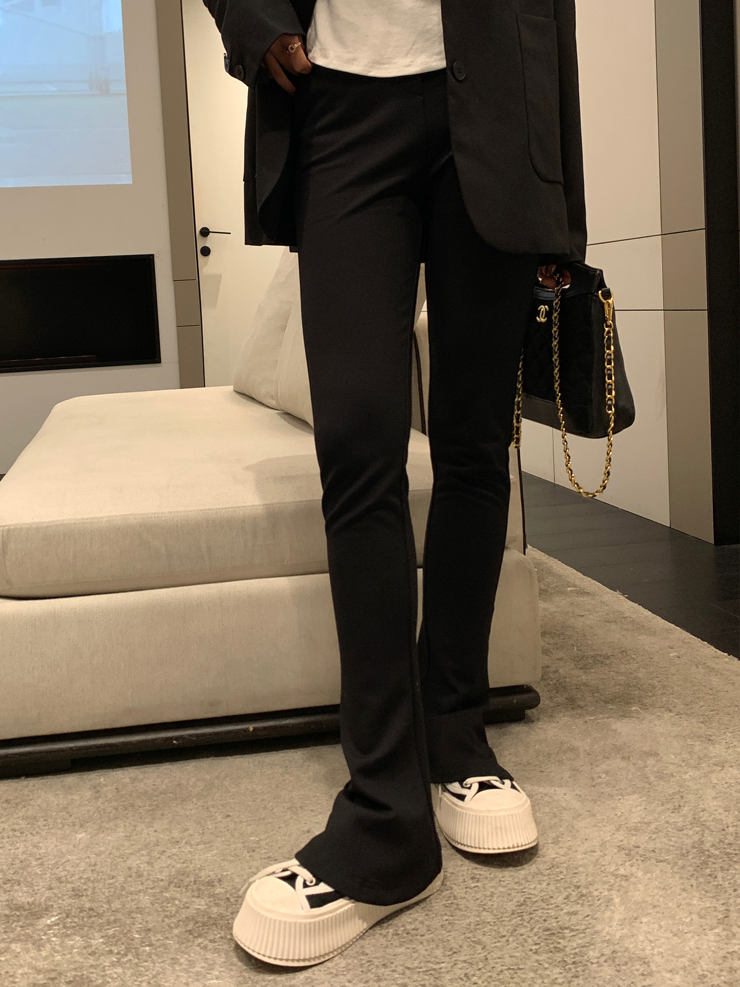 22夏季新款显瘦天花板西装马蹄裤黑色直筒阔腿微喇长裤女百搭修身