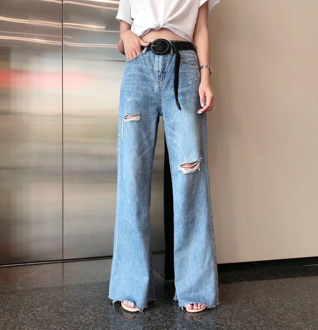 天丝阔腿牛仔裤女夏季薄款高腰冰丝休闲直筒裤宽松垂感拖地裤泫雅