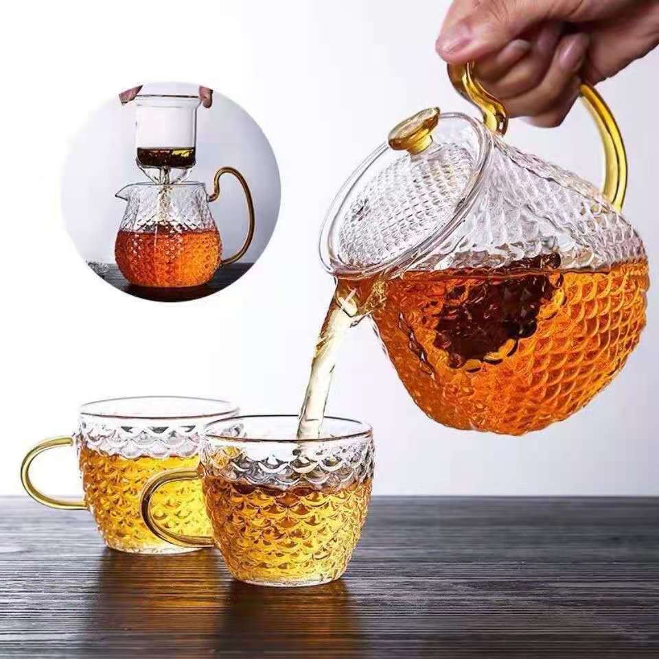 家用锤纹耐热玻璃茶杯日式过滤泡茶器茶壶加厚耐高温功夫茶具套装