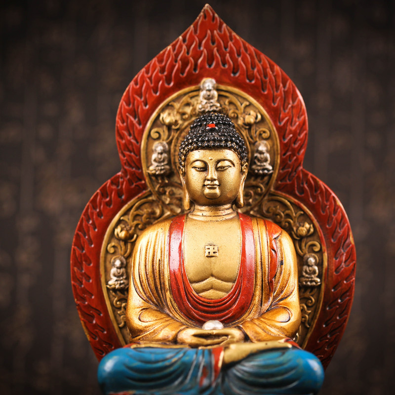 铜胎彩绘 背光释迦牟尼佛 高约30cm 大慈大悲 佛法加持