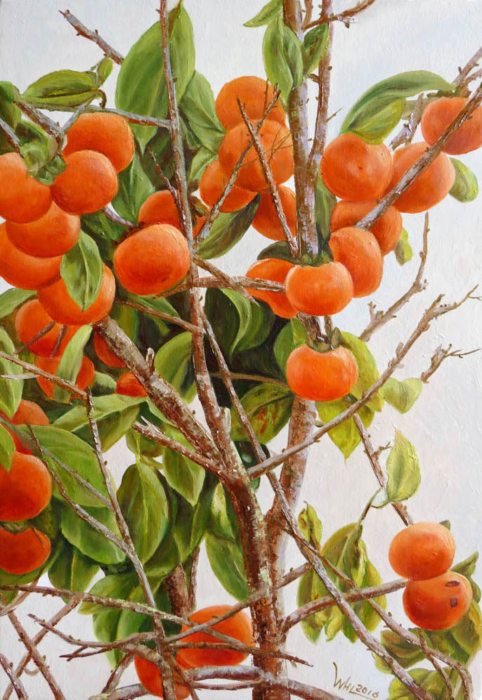 会丽《柿子红了-1》原创油画作品
