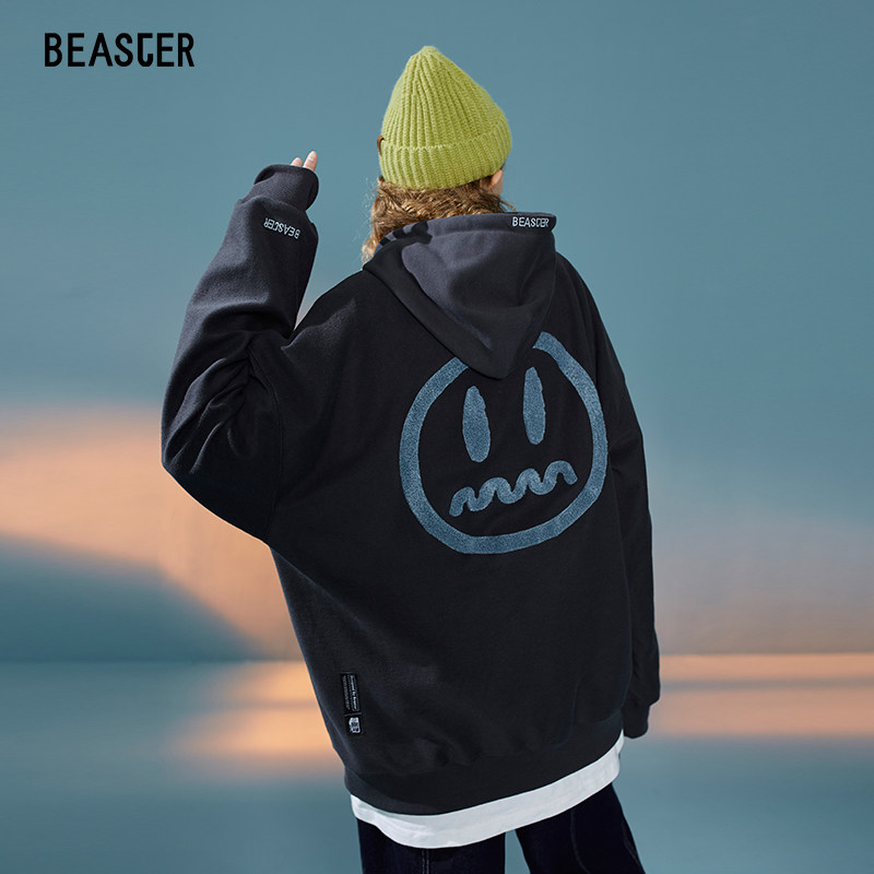 特价鬼脸卫衣_beaster官方 小恶魔鬼脸情侣卫衣拼接连帽衫嘻哈国潮