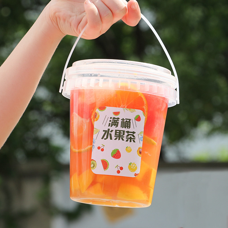 超大容量奶茶杯1000ml网红杯烧仙草一桶水果茶杯子手提水桶杯塑料