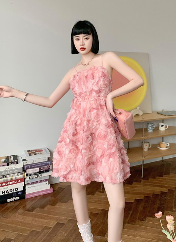 粉色吊带裙设计感小众外穿高级感连衣裙甜酷艺术感裙子 - 17网