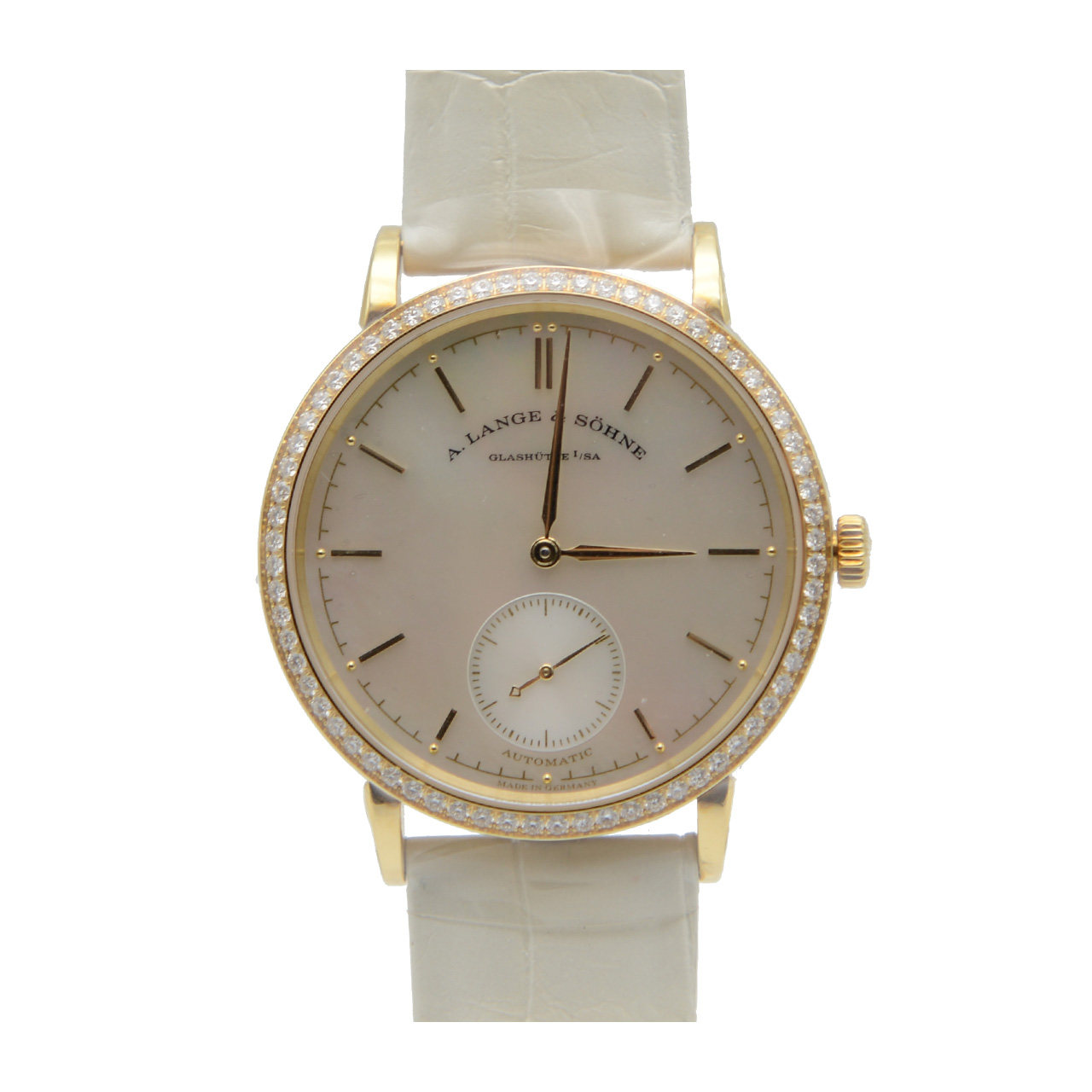 【即拍即得】[9.9新]朗格玫瑰金镶钻萨克森自动机械女表高端好货