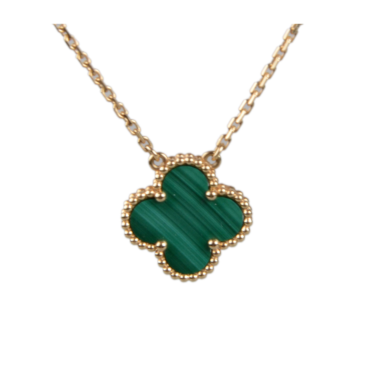 [即拍即得][9.8新]梵克雅宝女士750黄金中号孔雀石项链带盒证票