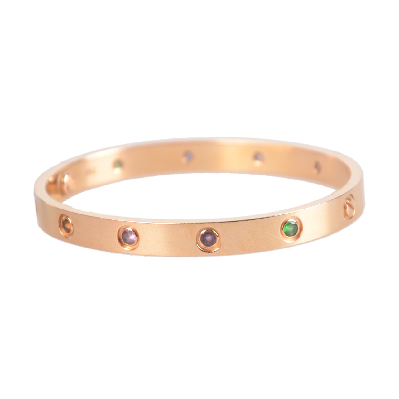 [9.8新]cartier/卡地亚 750玫瑰金彩色宝石 闭口18号 女士手镯