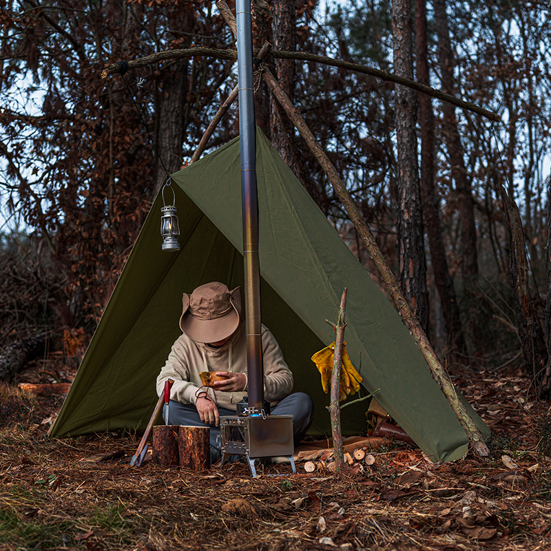 野人bushcraft户外露营金字塔帐篷庇护所柴火炉烟囱帐篷八角塔帐