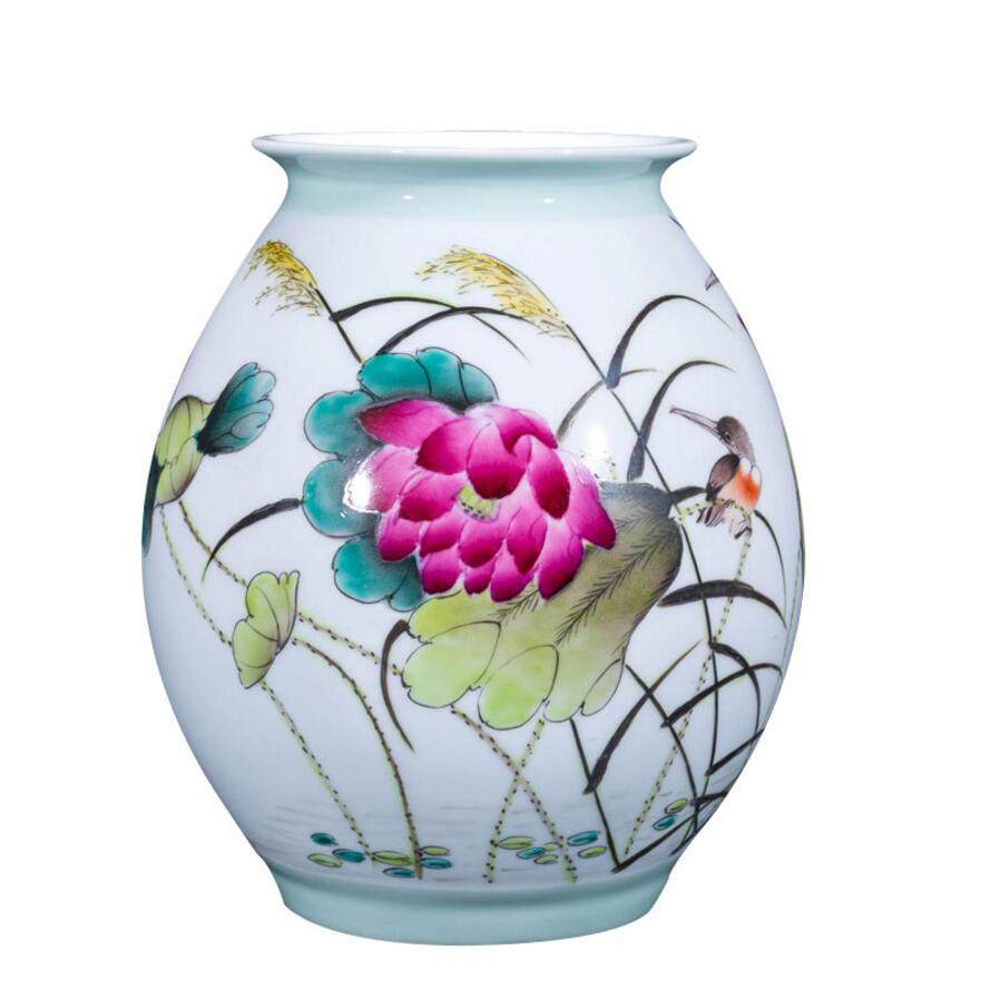 釉上彩荷花瓷瓶