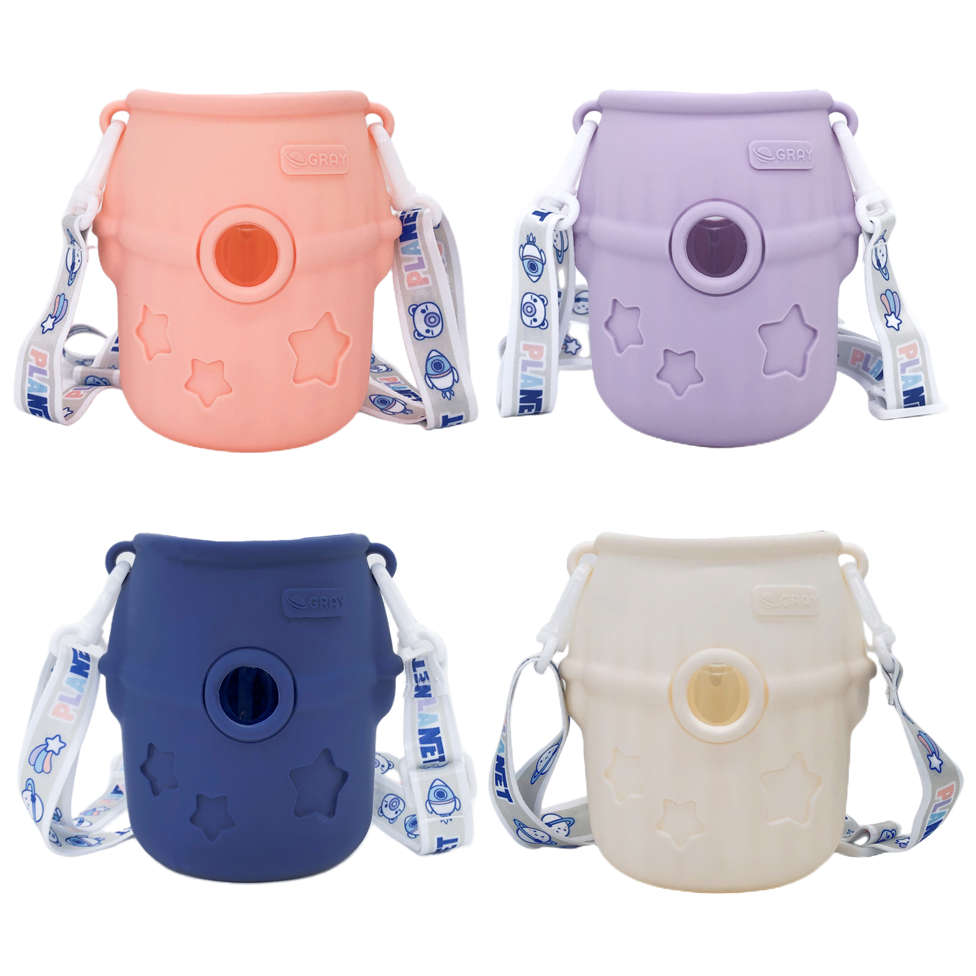 夏季宇航员儿童保温塑料水杯子配件可爱硅胶星球杯套通用斜挎保护