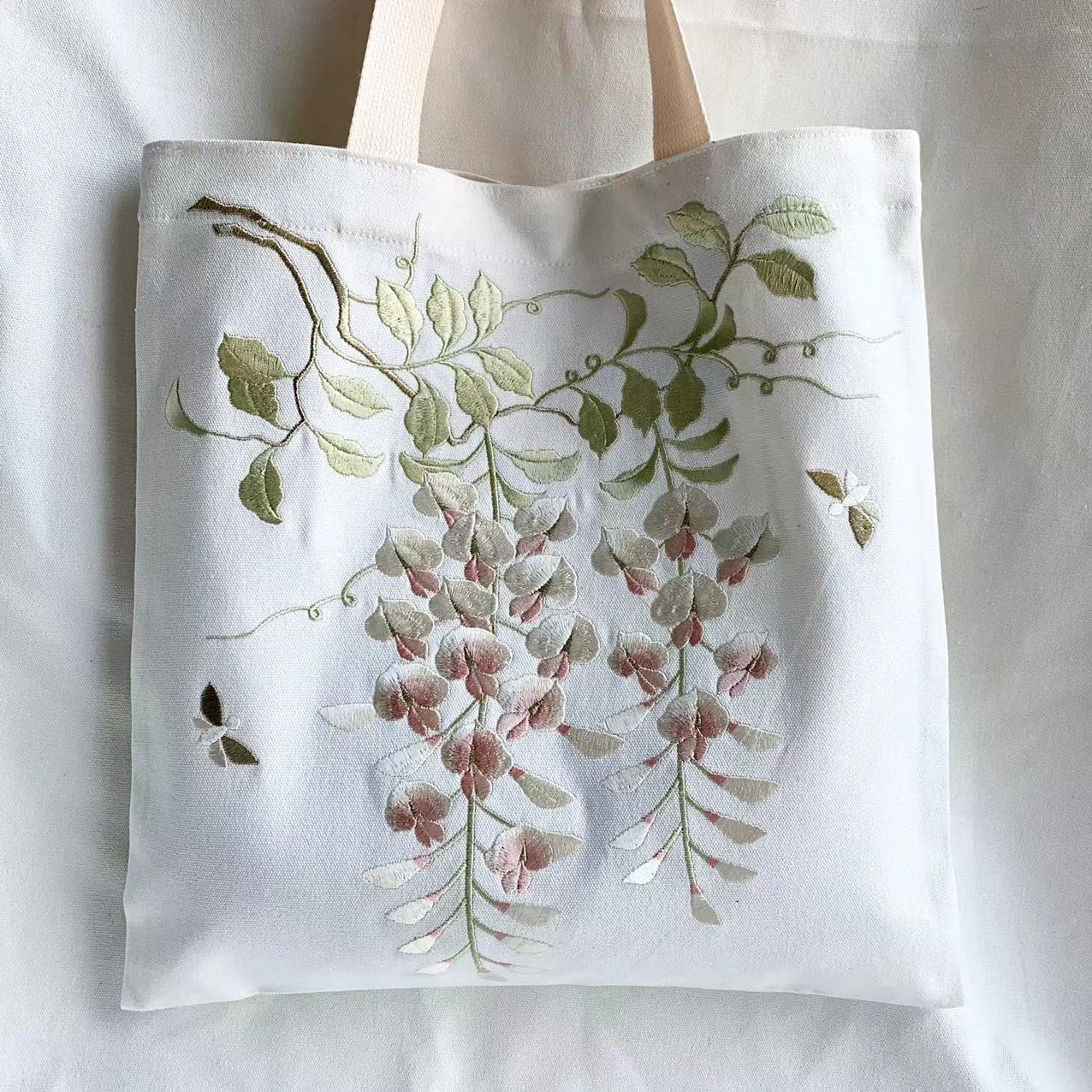 原创设计紫藤国风刺绣帆布包休闲日常汉服百搭出勤绣花女包