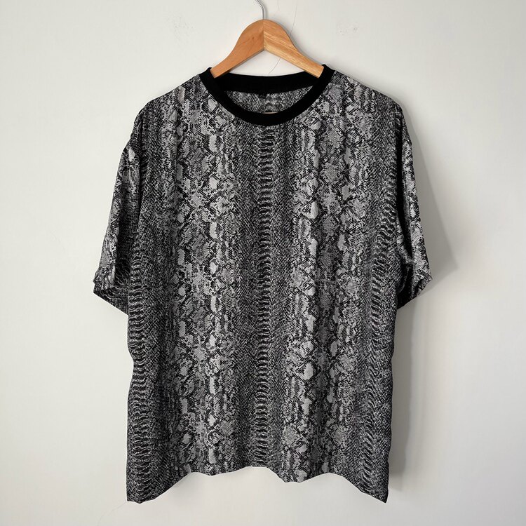 蟒蛇纹潮流设计师街拍百搭日系港味个性前卫男装宽松短袖t恤