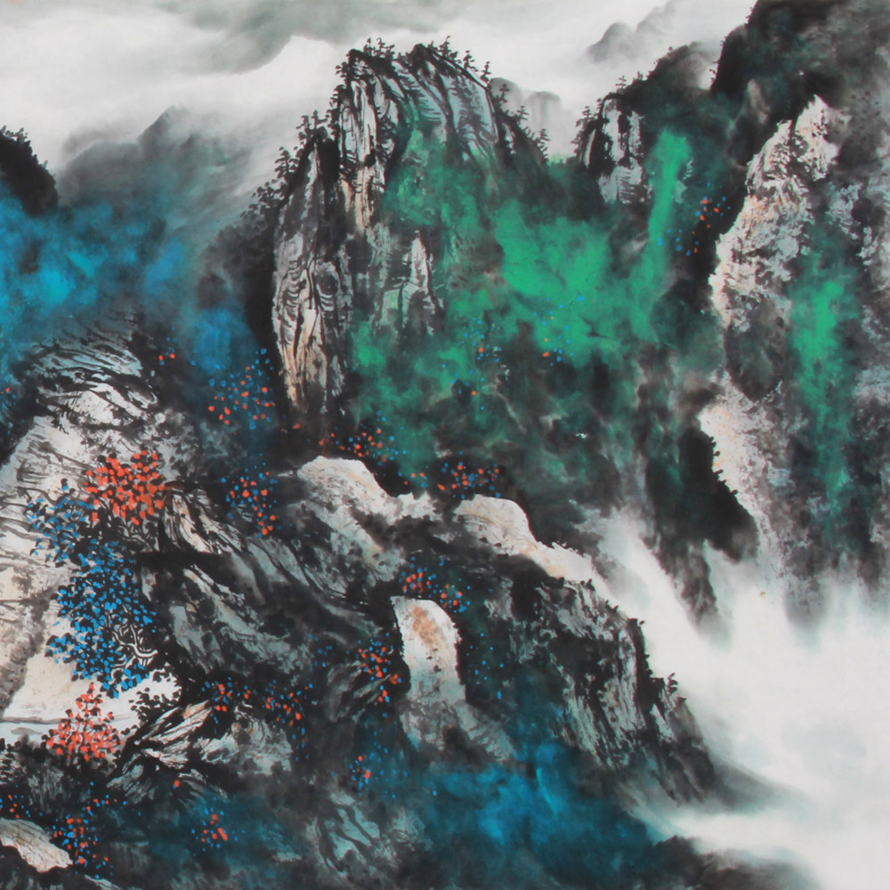 陈亮《精品泼彩山水系列小六尺 峡江帆影》