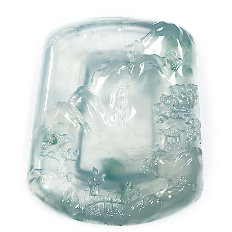 【林佳裕大师作品】收藏级老坑冰种精雕意境翡翠山水牌吊坠30.70g